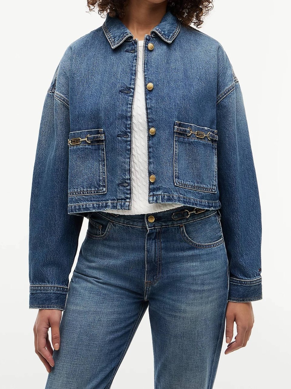 Tommy Hilfiger Faded Blue Cropped Jacket Denim Jacket Grijs