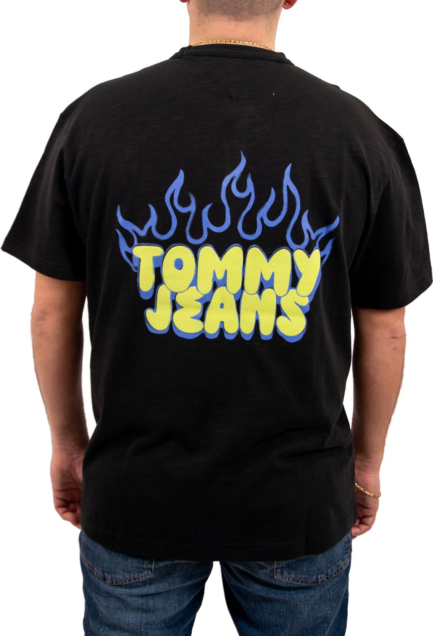 Tommy Jeans Rlx Bubble Flame SS Tee Zwart