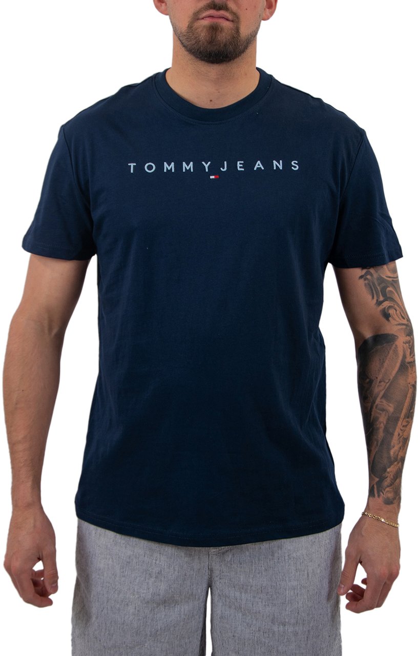 Tommy Jeans Tommy Jeans TJM Reg Linear Logo Tee Ext Blauw