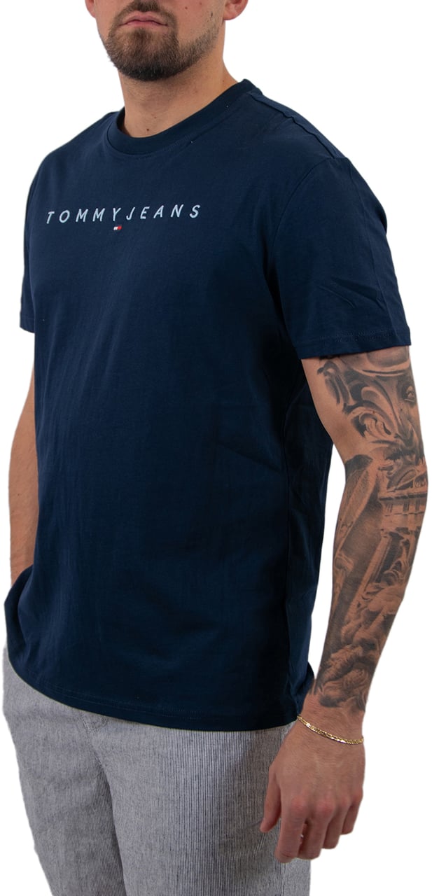 Tommy Jeans TJM Reg Linear Logo Tee Ext Blauw