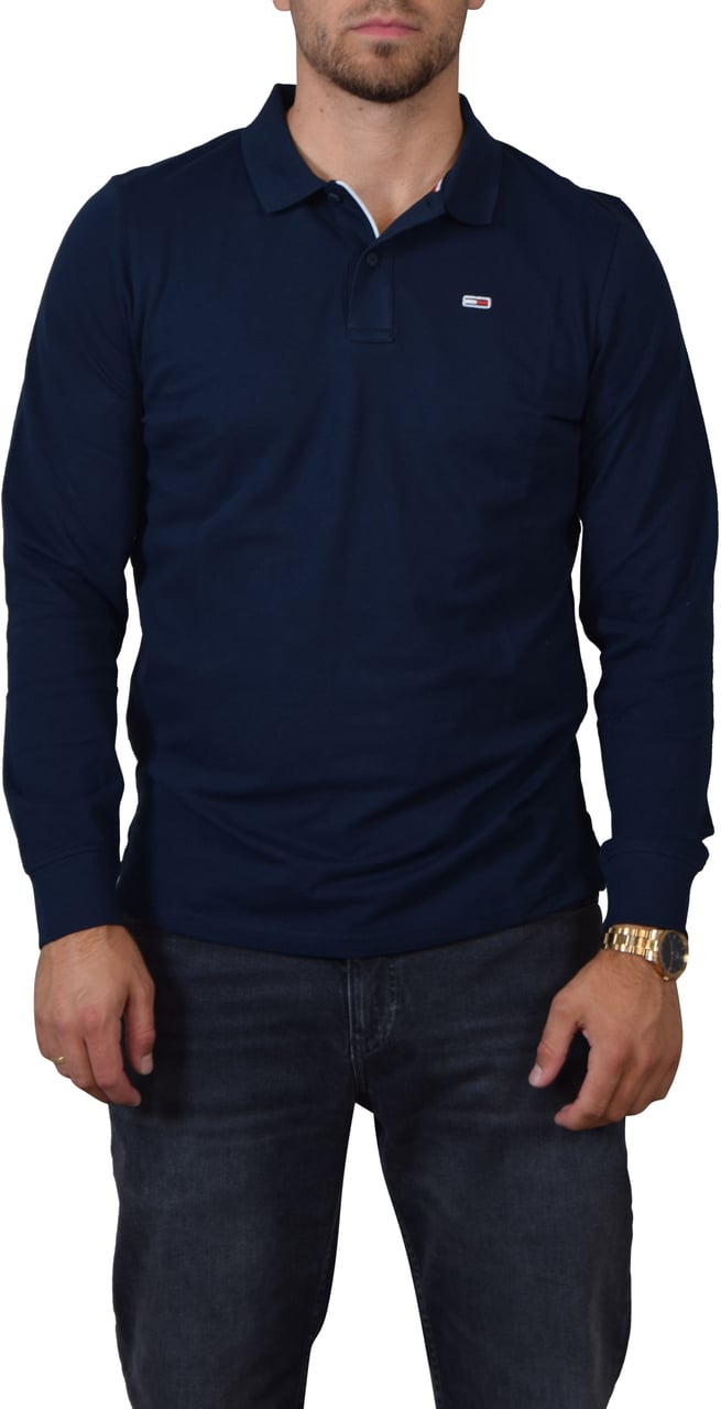 Tommy Jeans Tommy Jeans Slim Placket LS Polo Blauw
