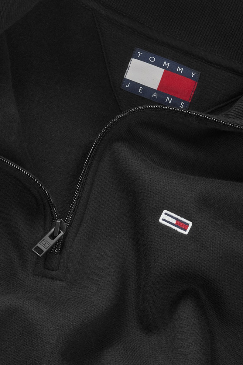 Tommy Jeans Tommy Jeans Reg Fleece 1/4Zip Mock Neck Zwart
