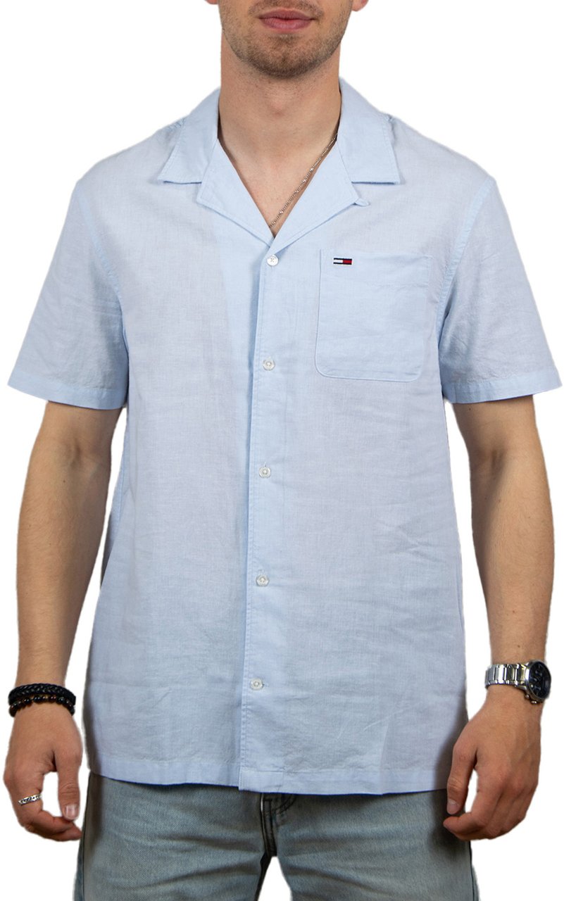 Tommy Jeans Linen Blend Camp SS Shirt Blauw