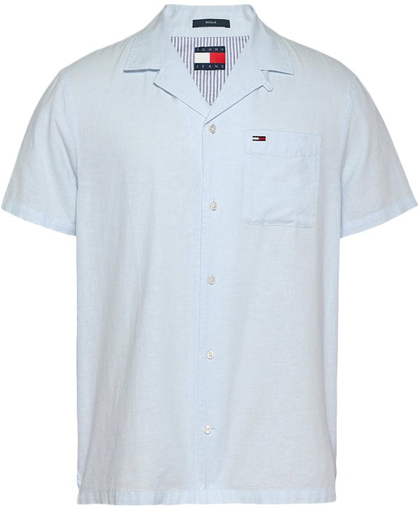 Tommy Jeans Linen Blend Camp SS Shirt Blauw