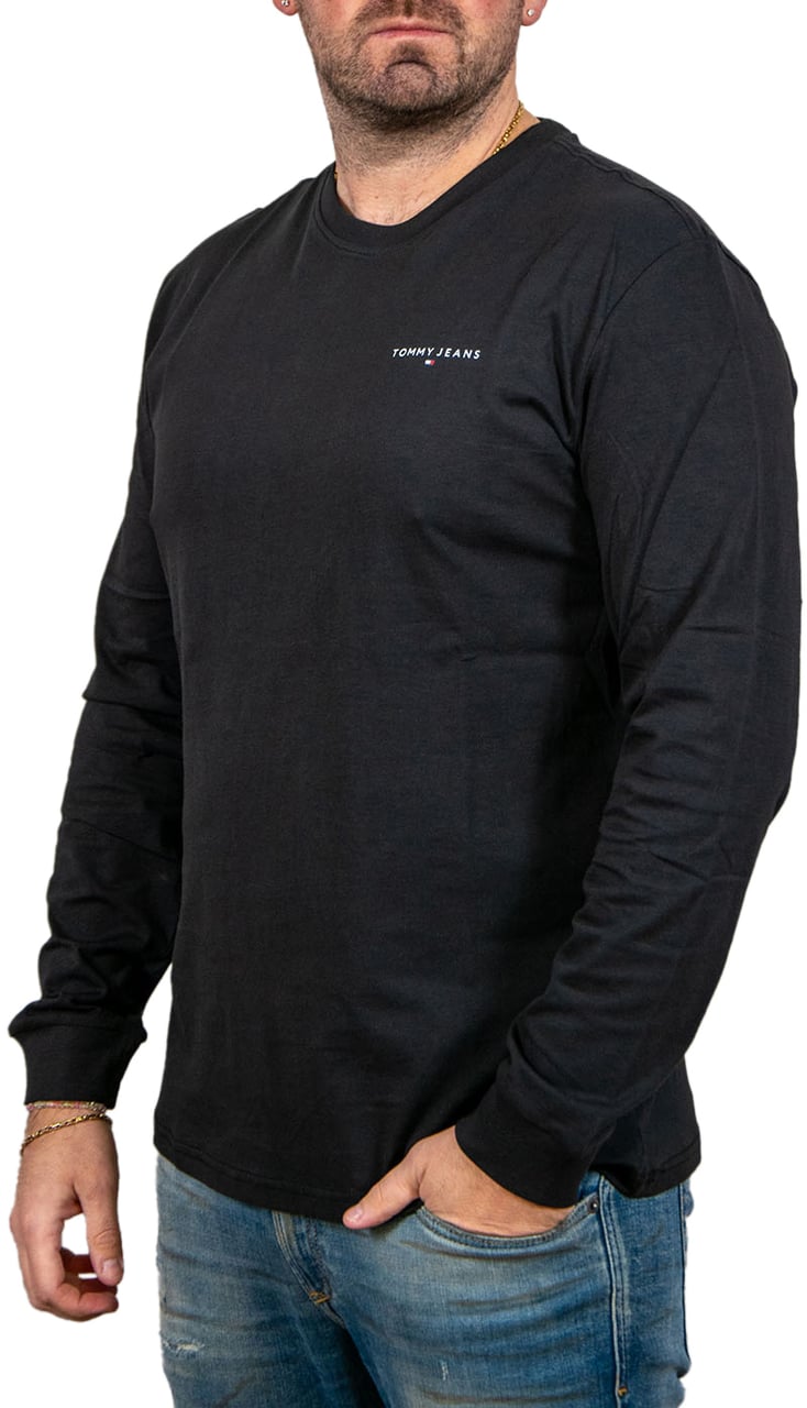 Tommy Jeans Slim Linear Chest LS Tee Ext Zwart