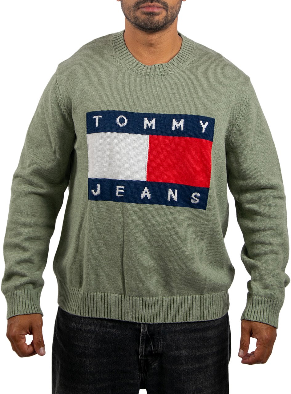 Tommy Jeans Reg Melange Flag Sweater Groen