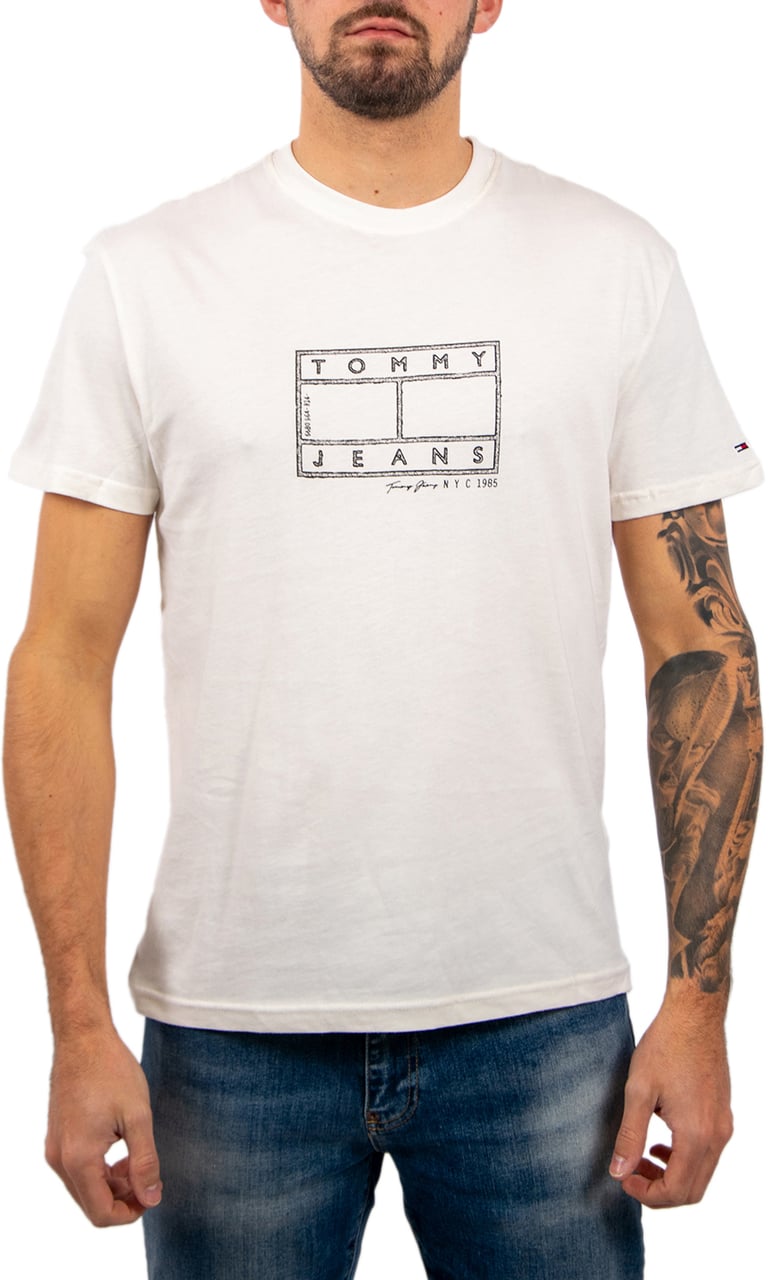 Tommy Jeans Reg Center Flag SS Tee Beige