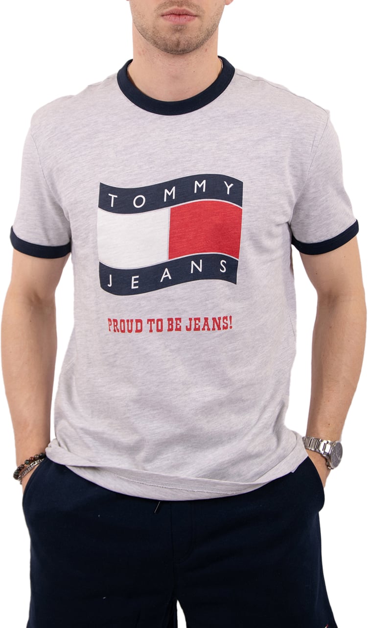 Tommy Jeans Tommy Jeans Reg Waving Flag Ss Ringer Tee Grijs