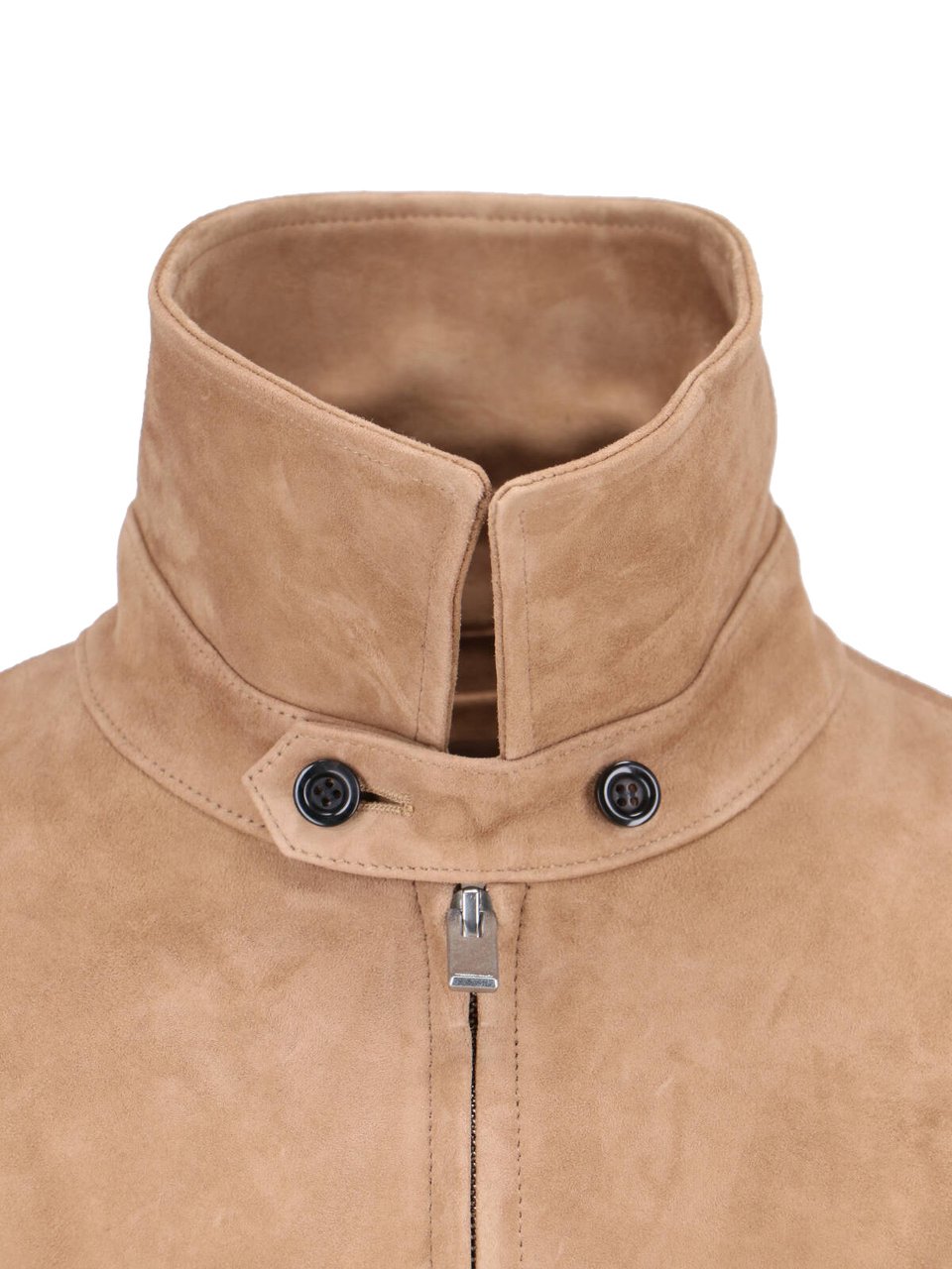 Tonywack Structured Beige Jacket With High Collar And Zipper Closure Bruin