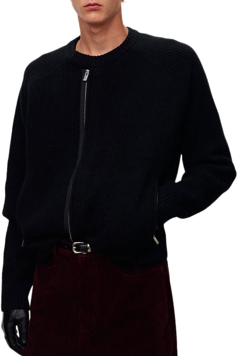 Tonywack Maglione Knitted Zip-Up Merino Nero Zwart
