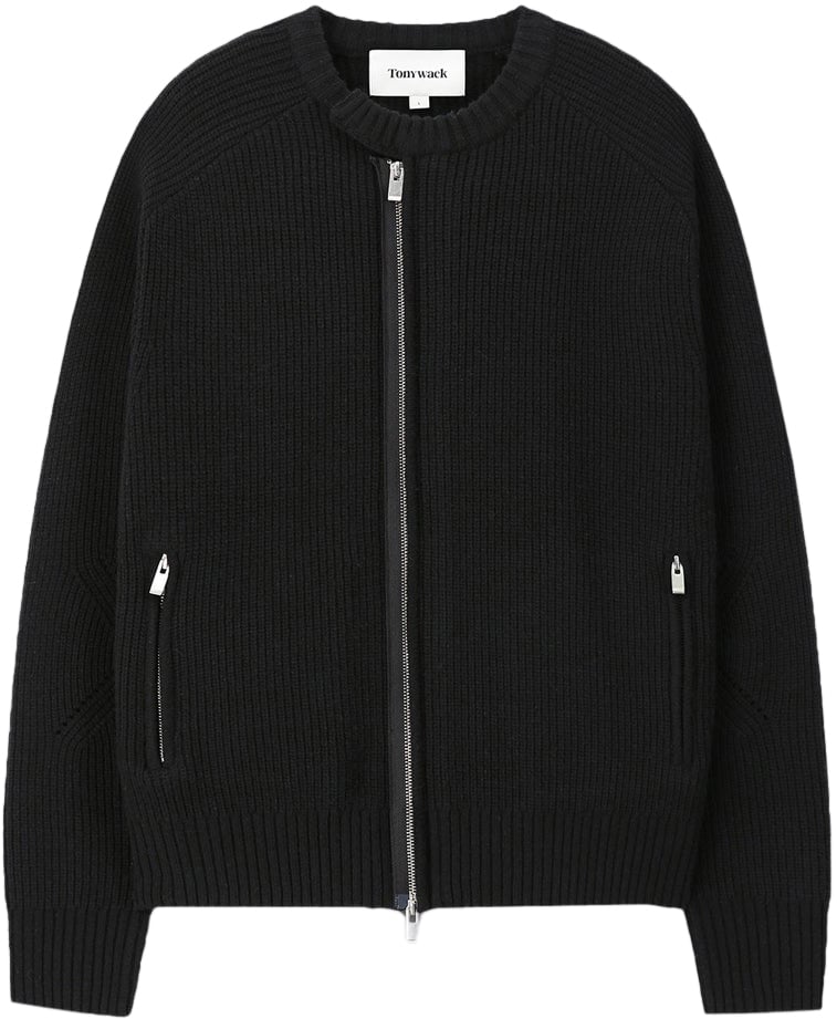 Tonywack Maglione Knitted Zip-Up Merino Nero Zwart