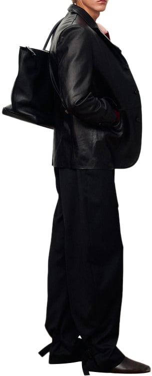 Tonywack Pantalone Twill Curved Leg Strap Wool Nero Zwart