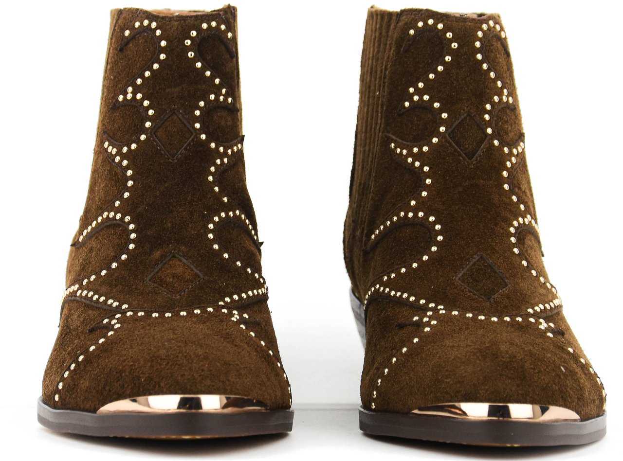 Toral Sonia Studs Bootie Brown Suede Bruin