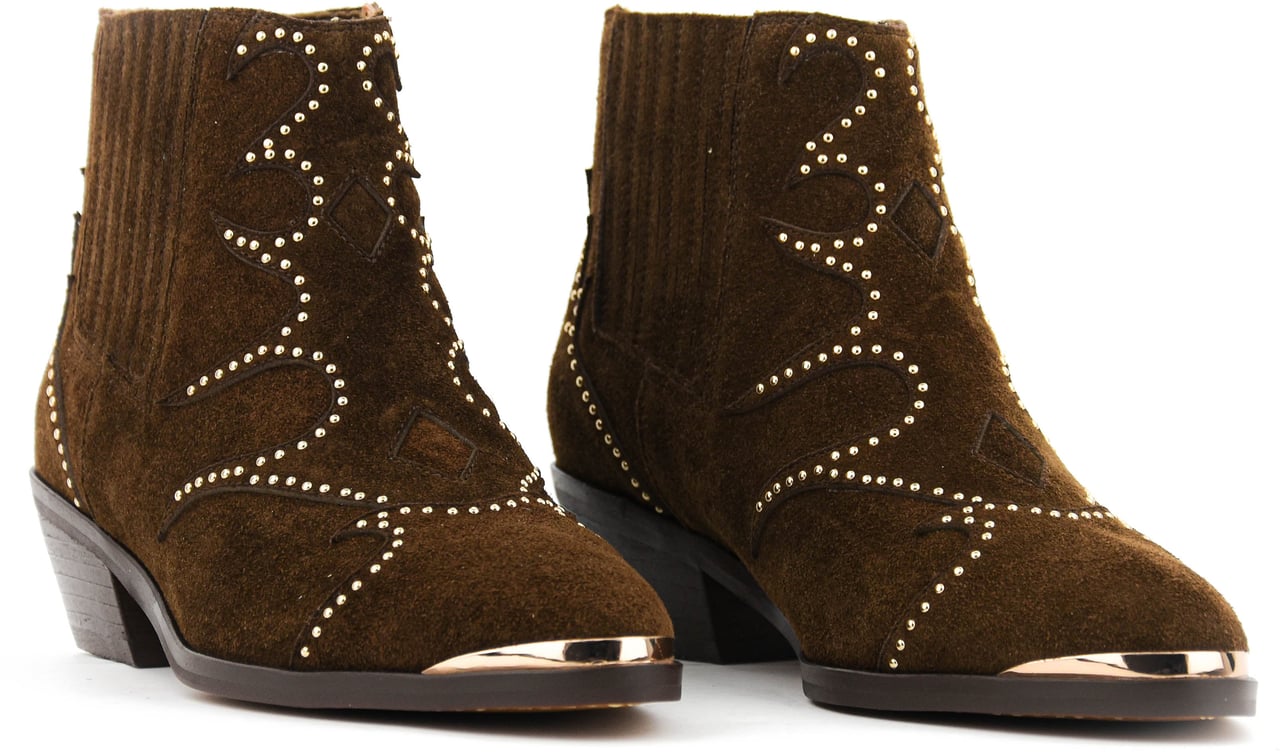 Toral Sonia Studs Bootie Brown Suede Bruin
