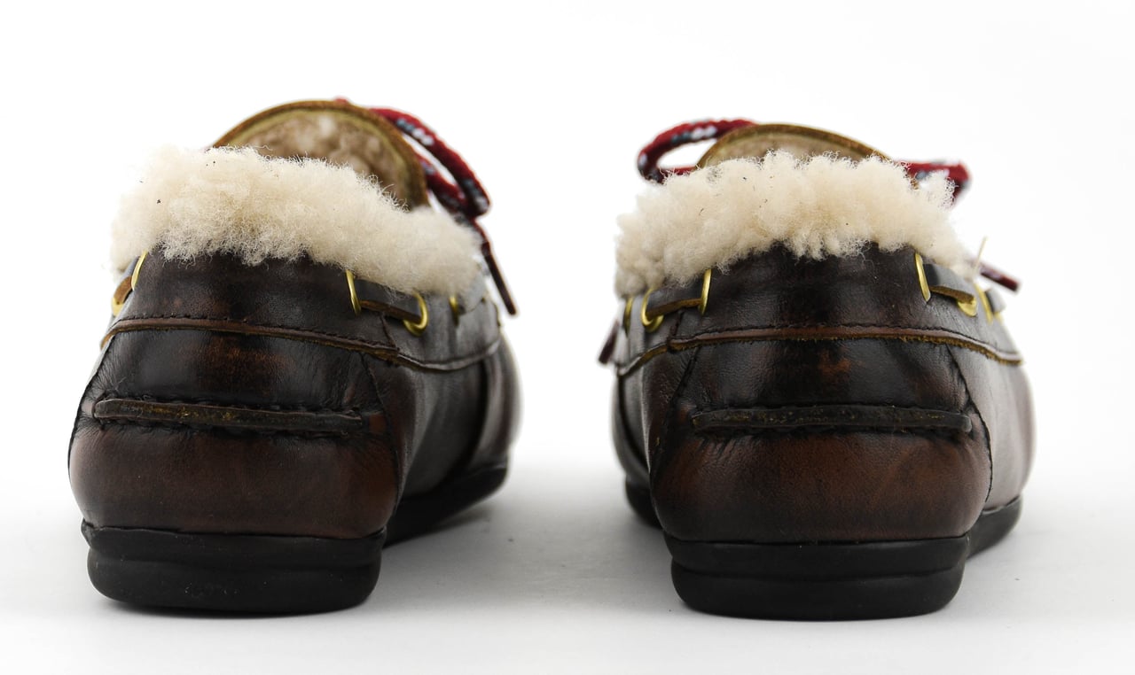 Toral Nahua Fur Moccasine Brown Leather Bruin
