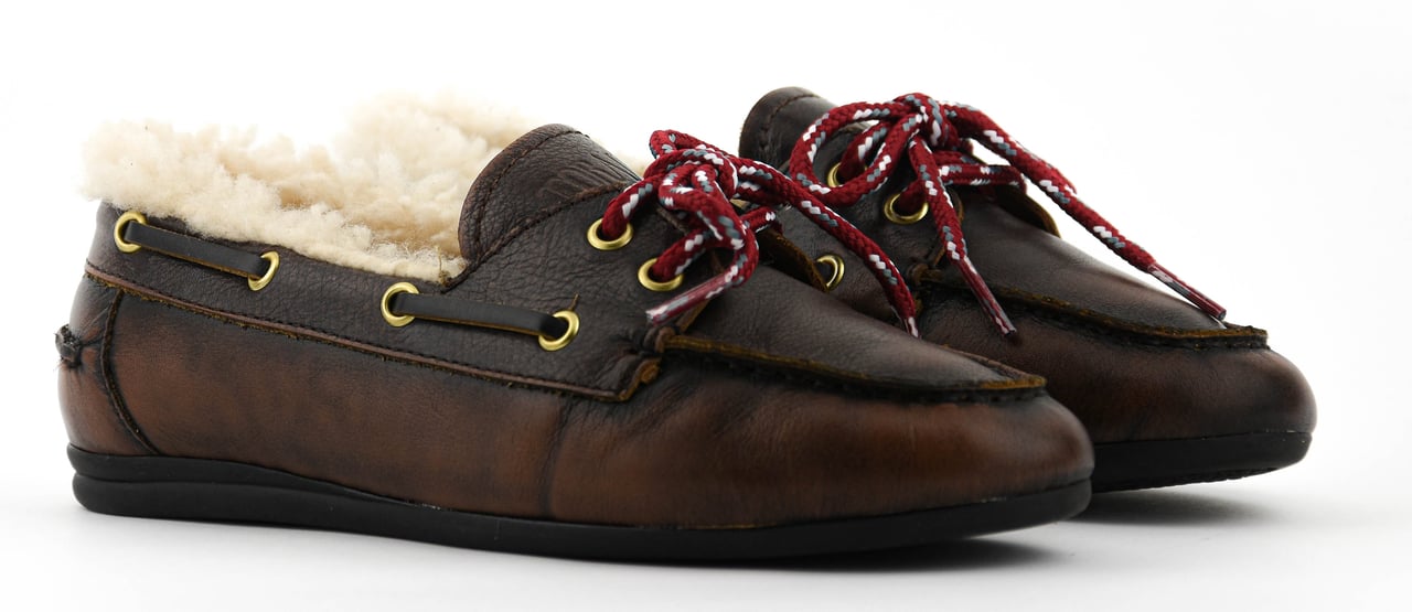 Toral Nahua Fur Moccasine Brown Leather Bruin