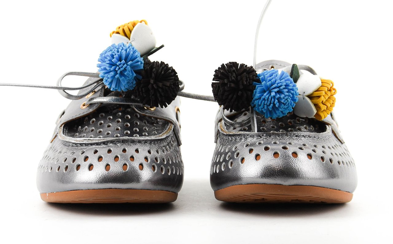 Toral Karmel Loafer Argento Pompom Zilver