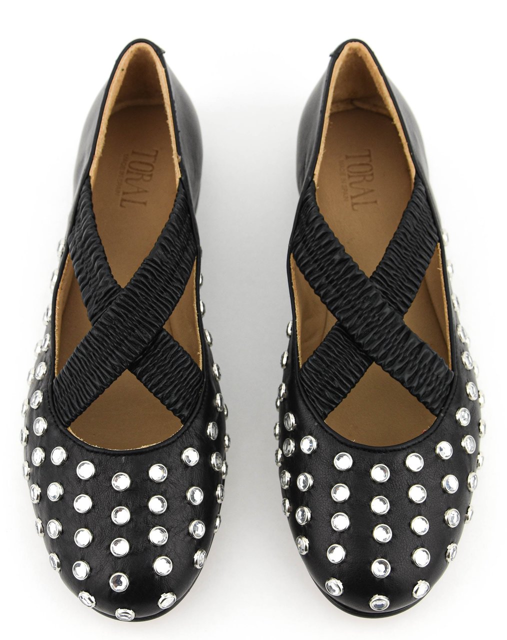 Toral Silvie Crystals Criss Cross Ballerina Black Zwart