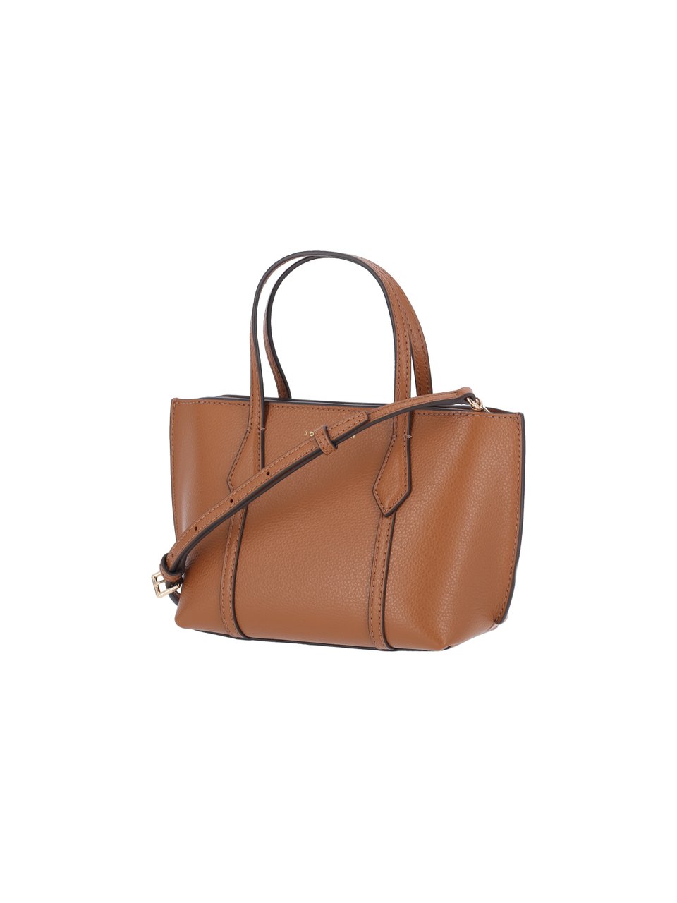 Tory Burch Structured Pebbled Handbag with Adjustable Strap Bruin