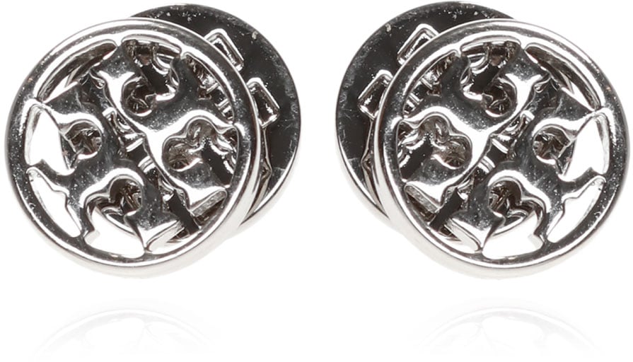 Tory Burch Miller Monogram Logo Stud Earrings Zilver