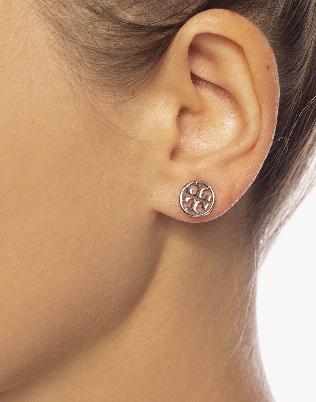 Tory Burch Miller Monogram Logo Stud Earrings Zilver