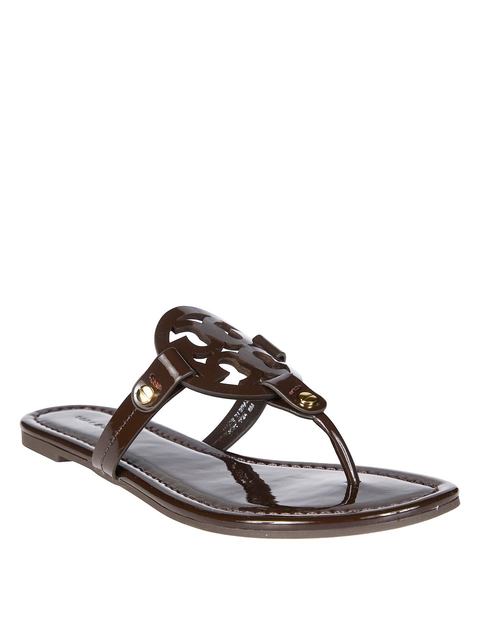 Tory Burch Glossy Bovine Leather Cut-Out Sandals Grijs