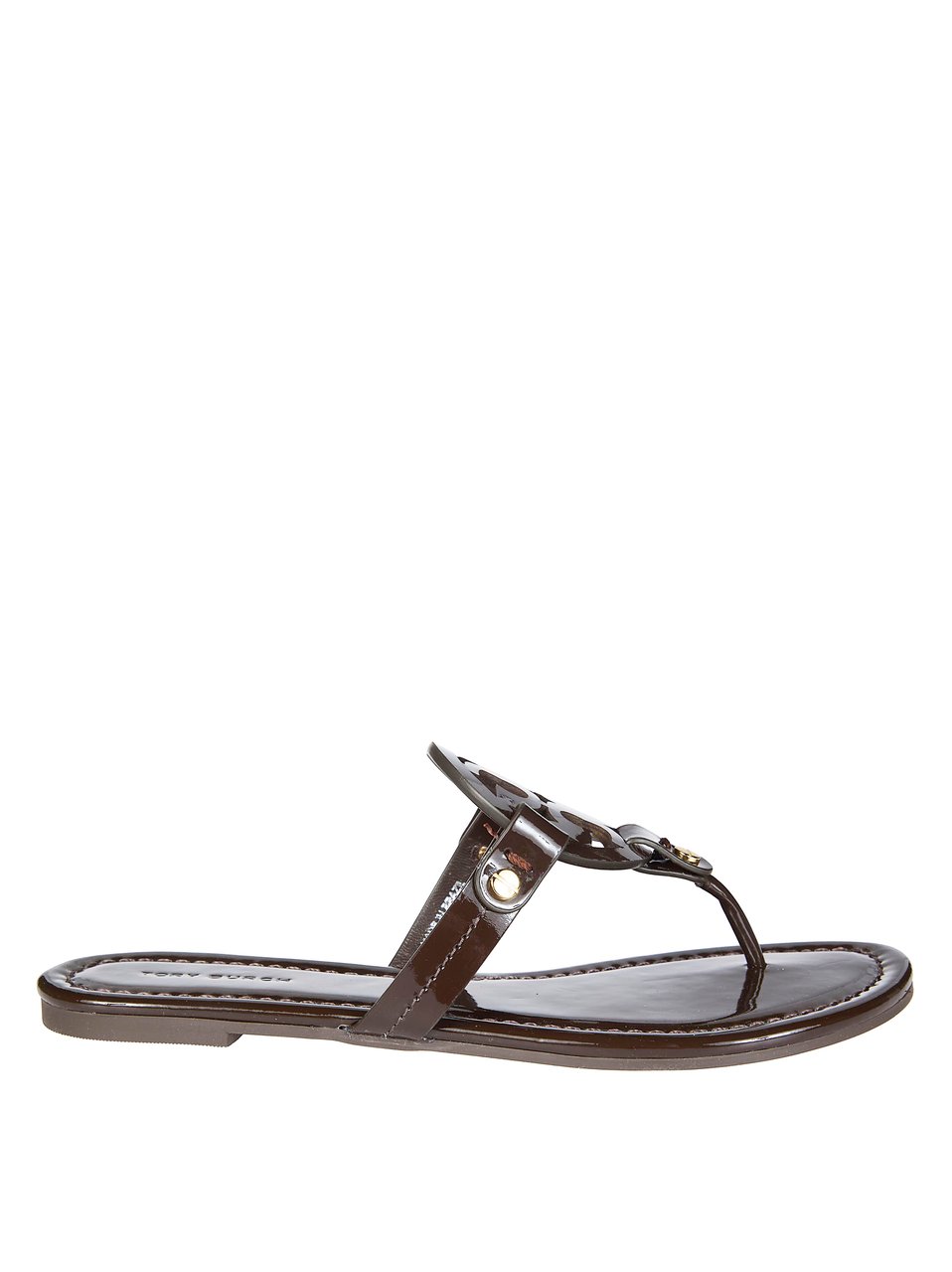 Tory Burch Glossy Bovine Leather Cut-Out Sandals Grijs
