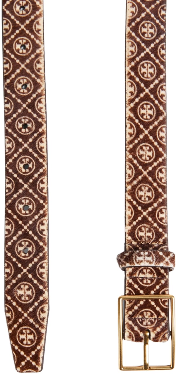 Tory Burch T Monogram Haircalf Belt Bruin