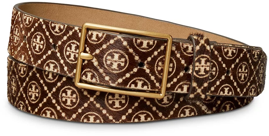 Tory Burch T Monogram Haircalf Belt Bruin