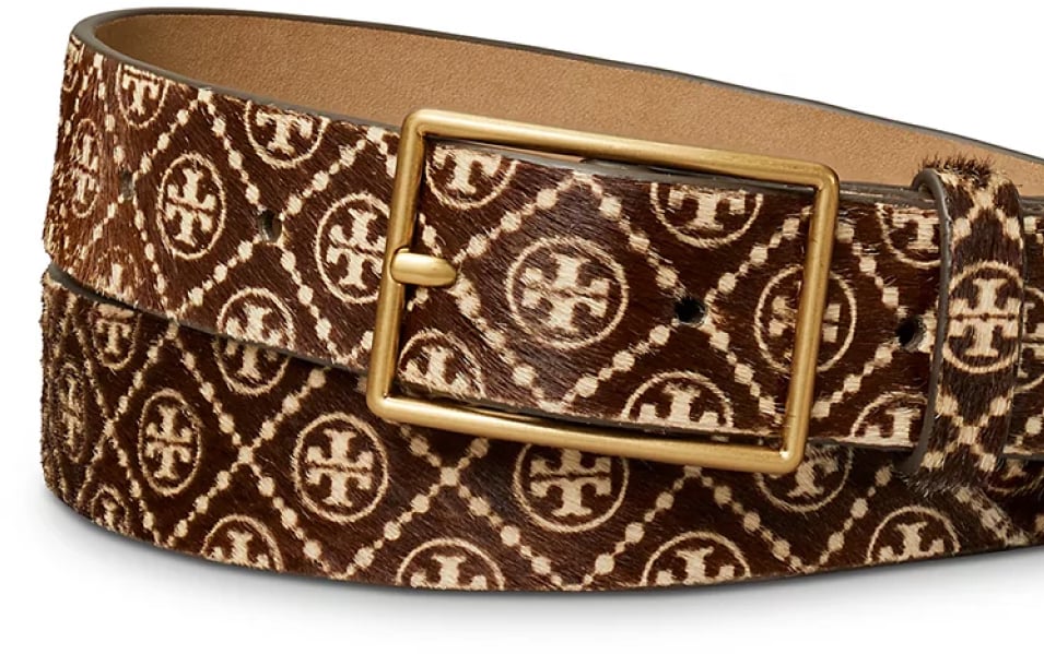 Tory Burch T Monogram Haircalf Belt Bruin