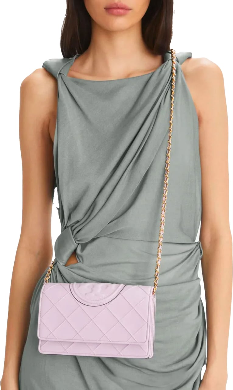 Tory Burch Fleming Logo Wallet On Chain Crossbody Bag Paars