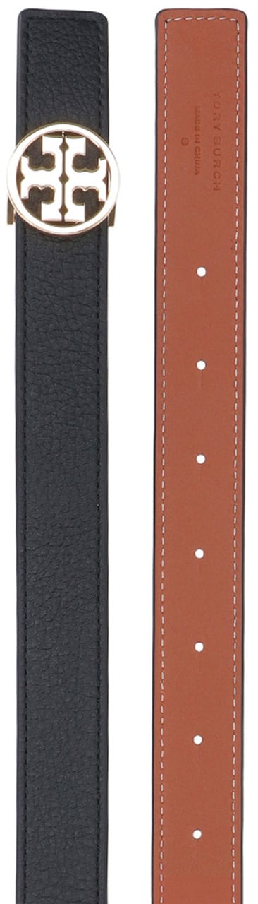 Tory Burch Black/Brown Miller Reversible Leather Belt Zwart