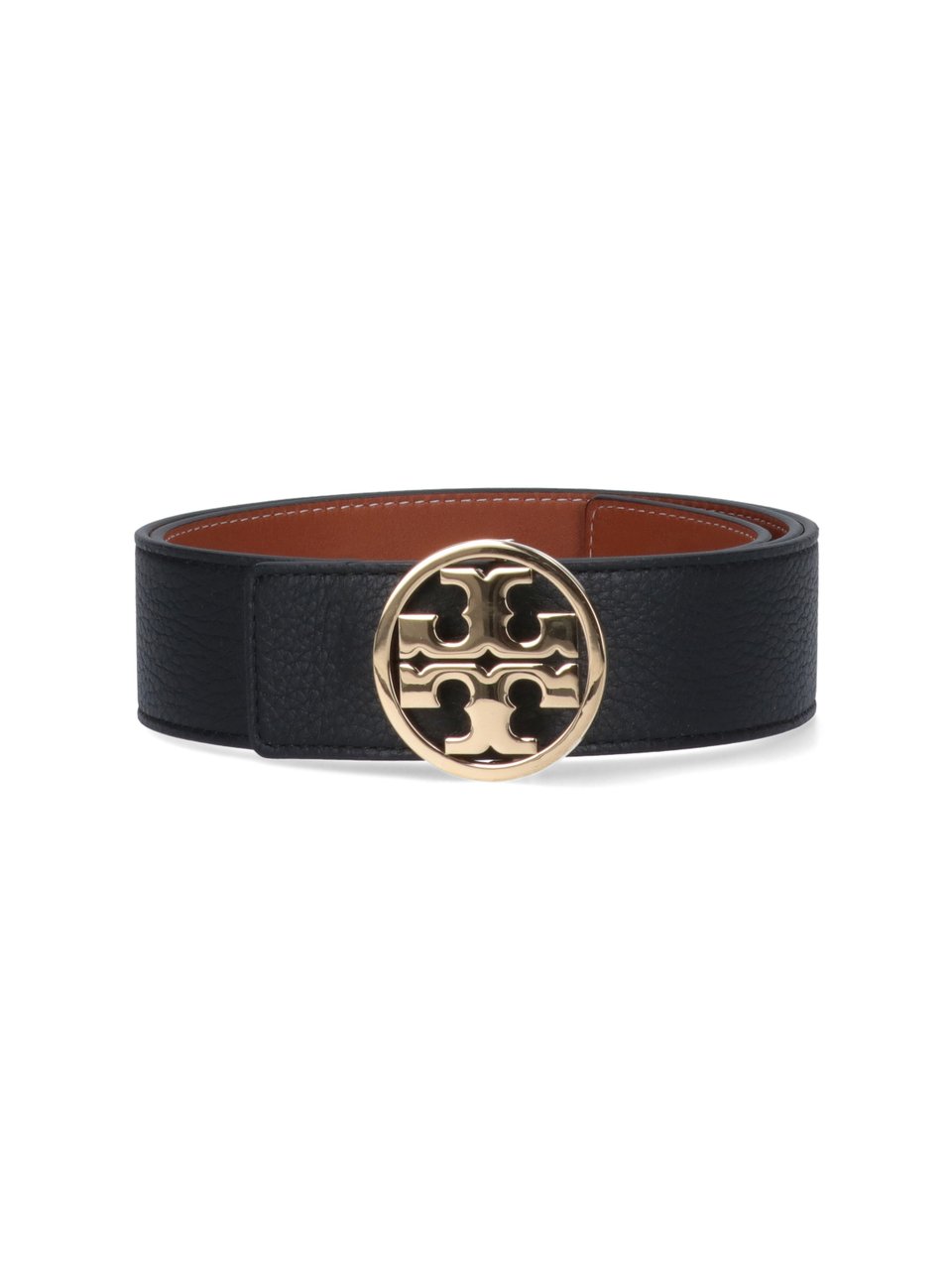 Tory Burch "Miller" Reversible Belt, In Black Calfskin Zwart