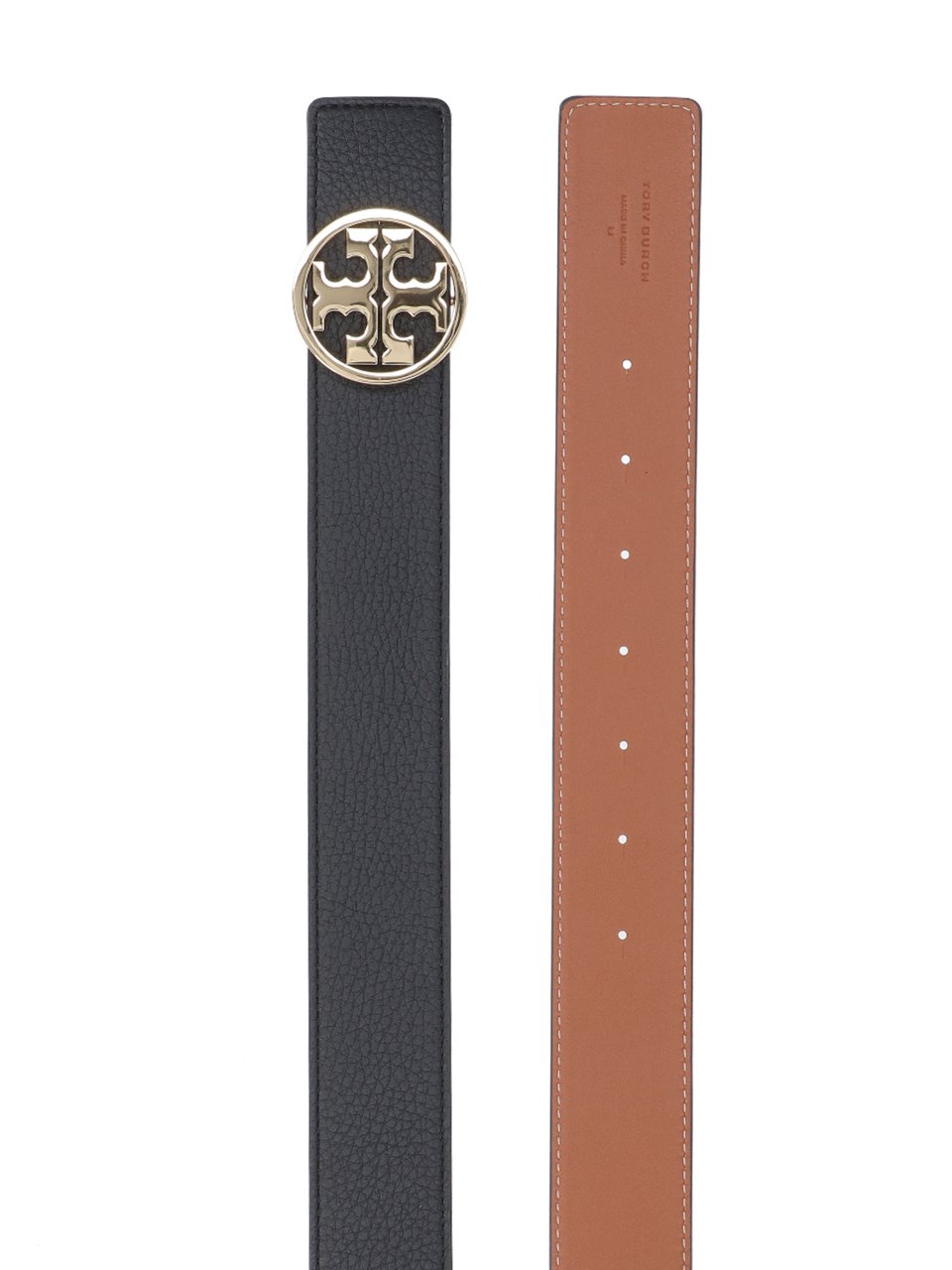 Tory Burch "Miller" Reversible Belt, In Black Calfskin Zwart