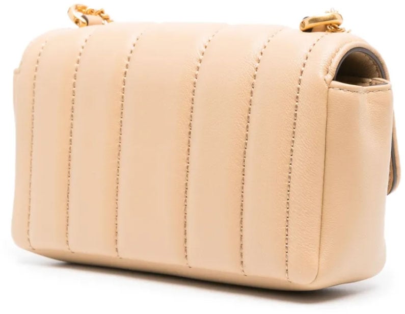 Tory Burch Kira Mini Flap Quilted Logo Shoulder Bag Beige