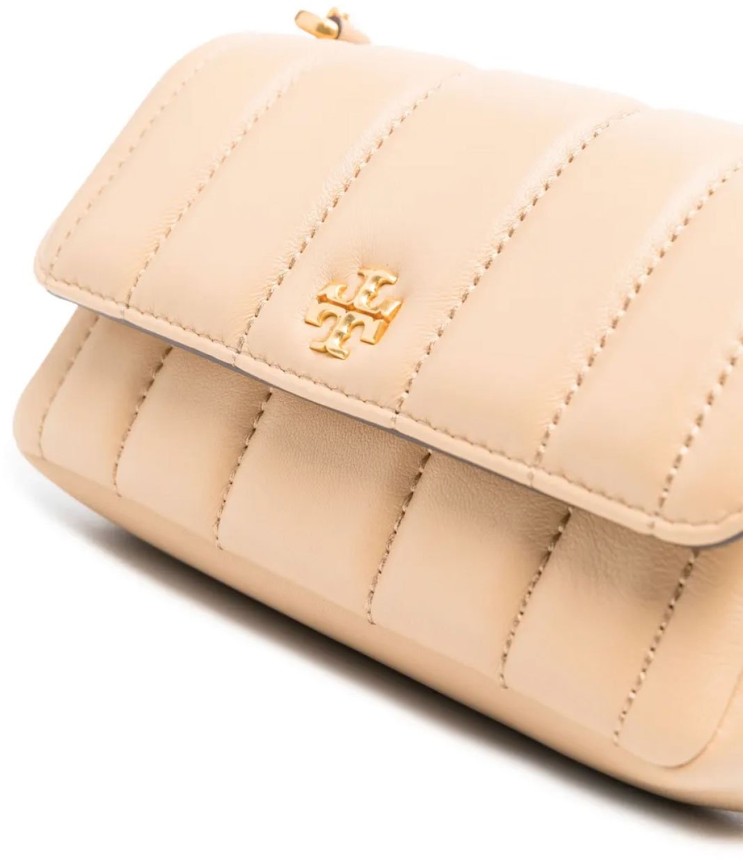 Tory Burch Kira Mini Flap Quilted Logo Shoulder Bag Beige