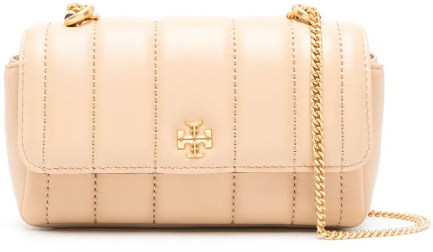 Tory Burch Kira Mini Flap Quilted Logo Shoulder Bag Beige