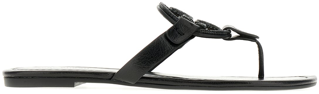 Tory Burch Tory Burch Black leather Miller sandals Zwart