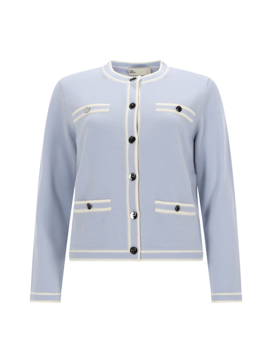 Tory Burch Kendra Light Blue Wool Cardigan Wit