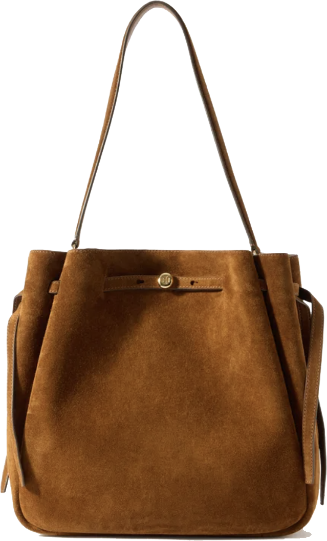 Tory Burch Romy Suede Large Bucket Caramel Bruin