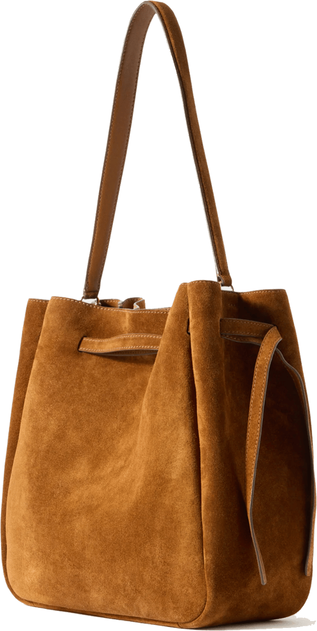 Tory Burch Romy Suede Large Bucket Caramel Bruin