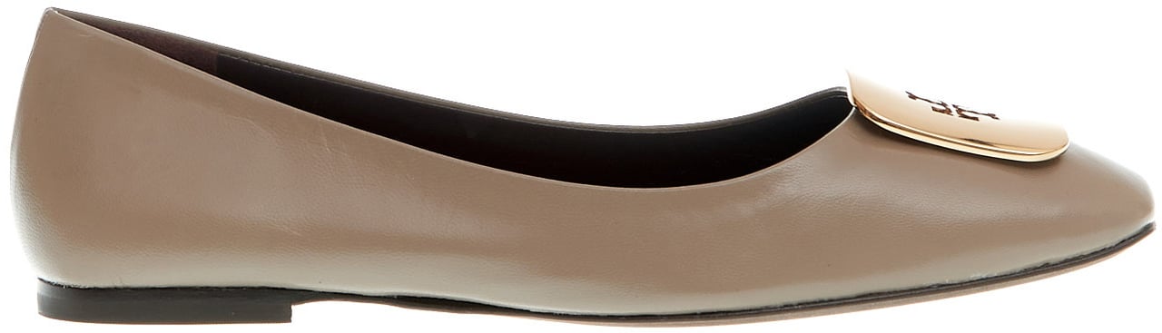 Tory Burch Ballerina Pelle Fango Logo Oro Bruin