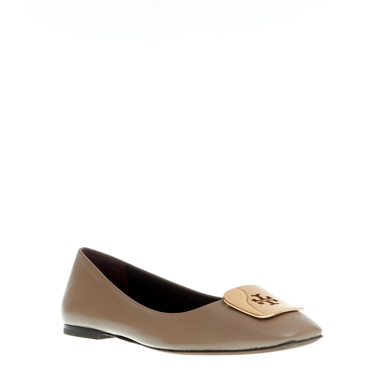 Tory Burch Ballerina Pelle Fango Logo Oro Bruin