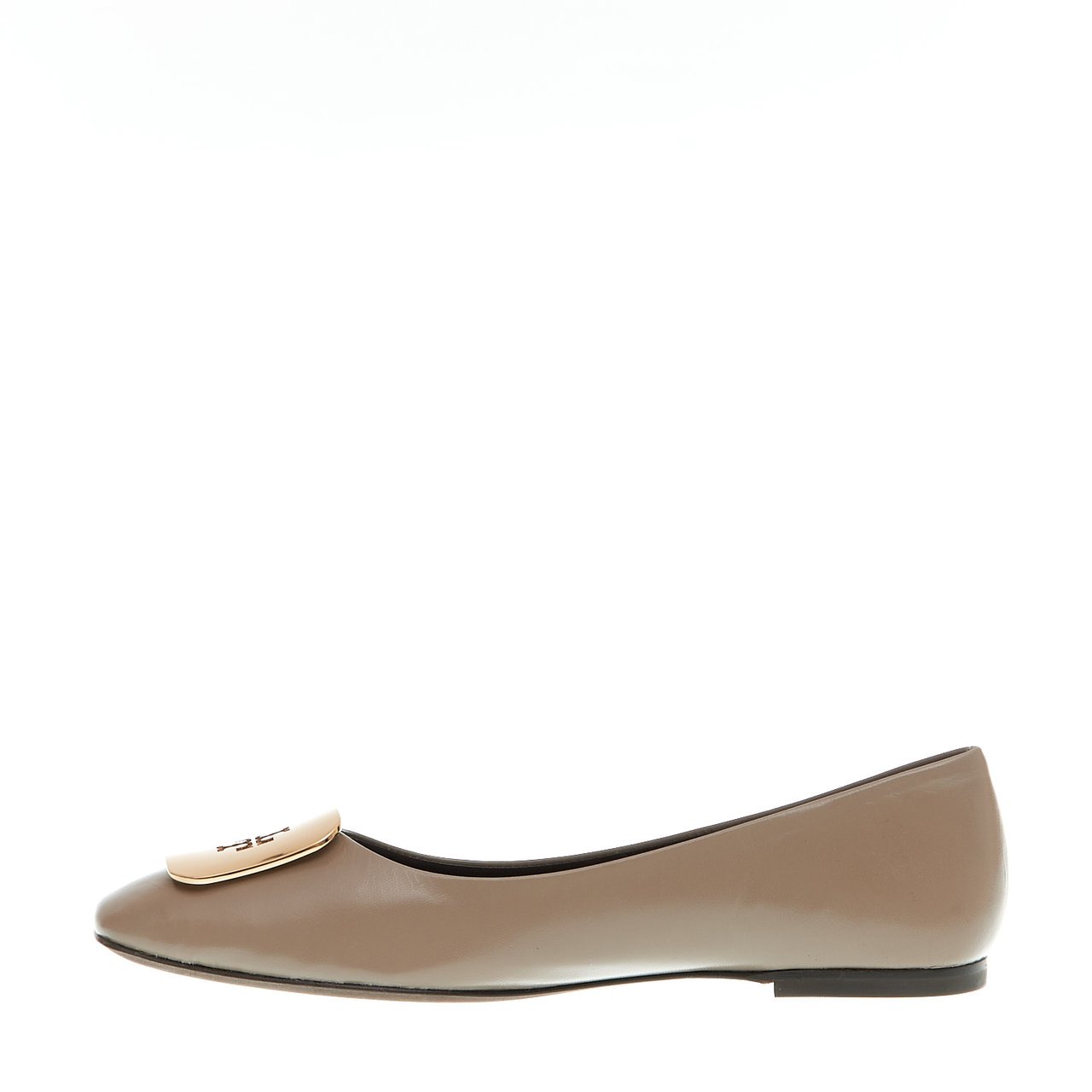 Tory Burch Ballerina Pelle Fango Logo Oro Bruin