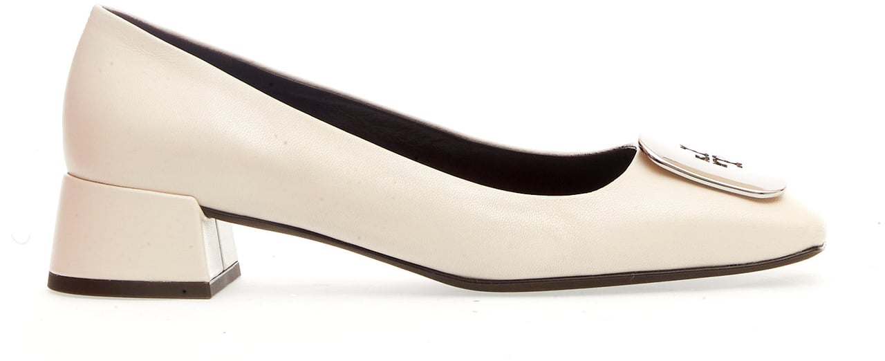 Tory Burch Pump Pelle Panna Fibbia Logo Argento Tacco 40 Wit
