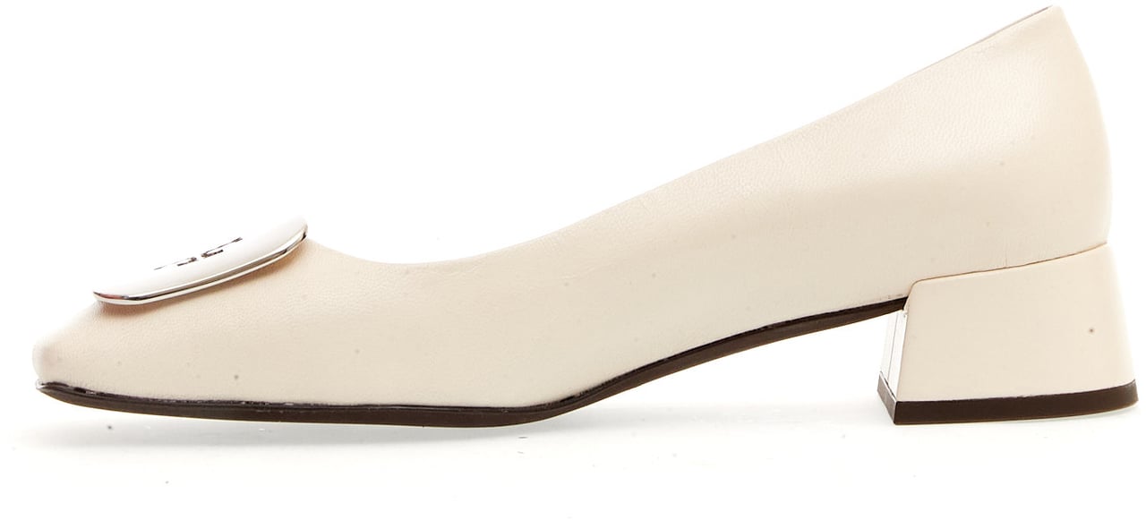 Tory Burch Pump Pelle Panna Fibbia Logo Argento Tacco 40 Wit