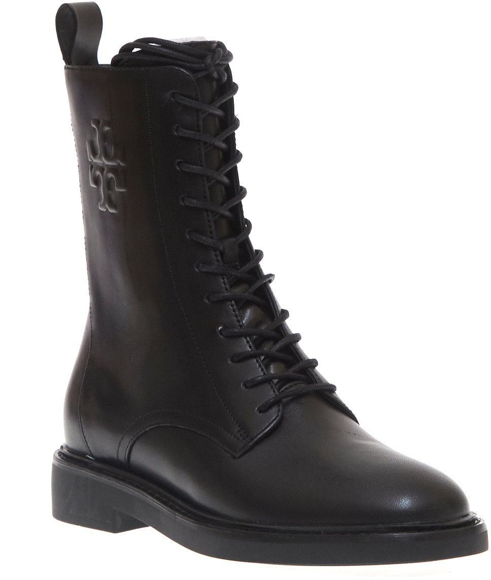 Tory Burch Anfibio Pelle Nera Con Logo Zwart