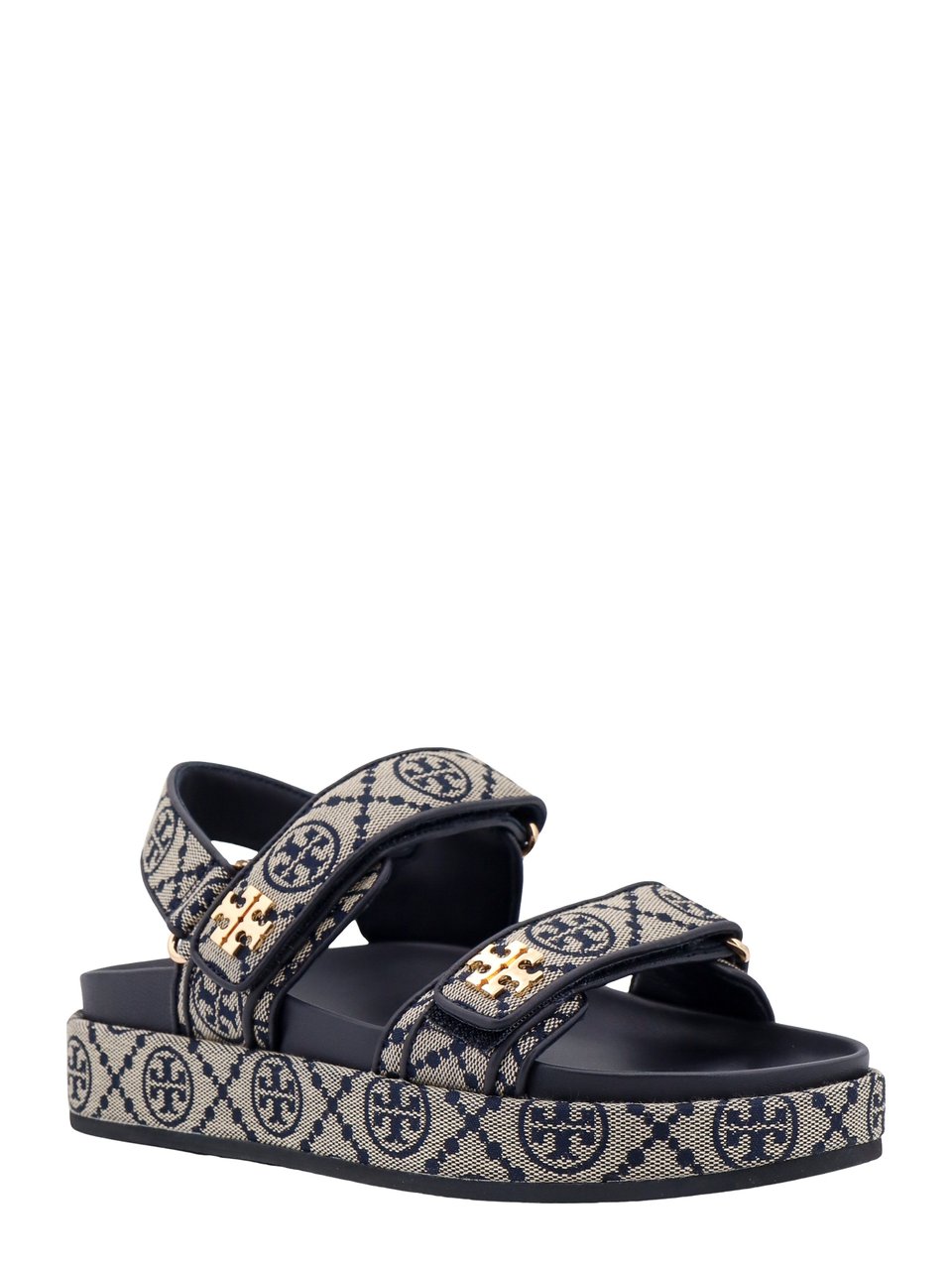Tory Burch Fabric sandals with T Monogram all-over Blauw