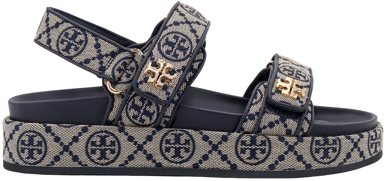 Tory Burch Fabric sandals with T Monogram all-over Blauw