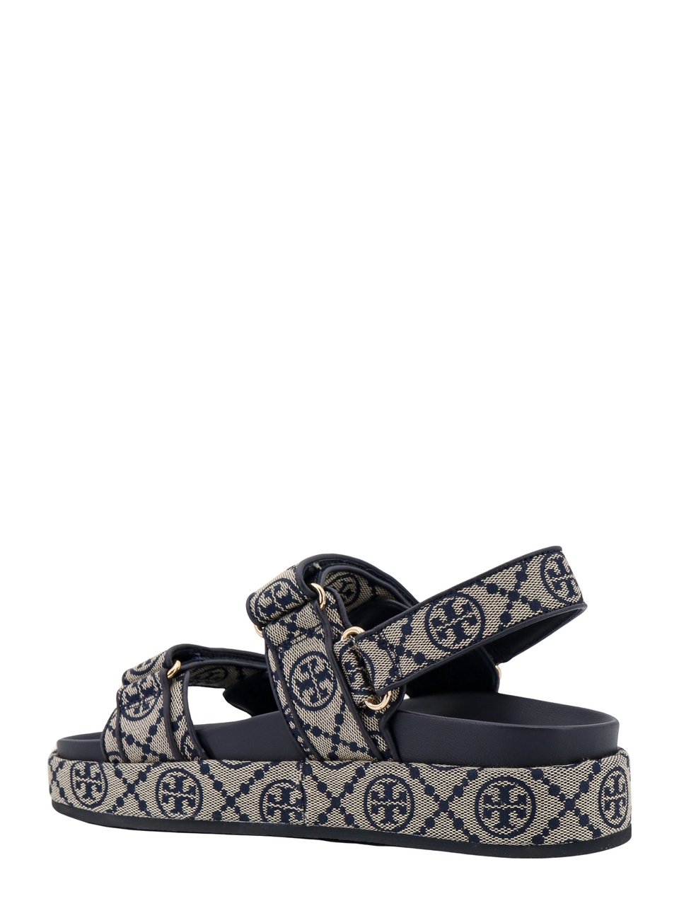 Tory Burch Fabric sandals with T Monogram all-over Blauw